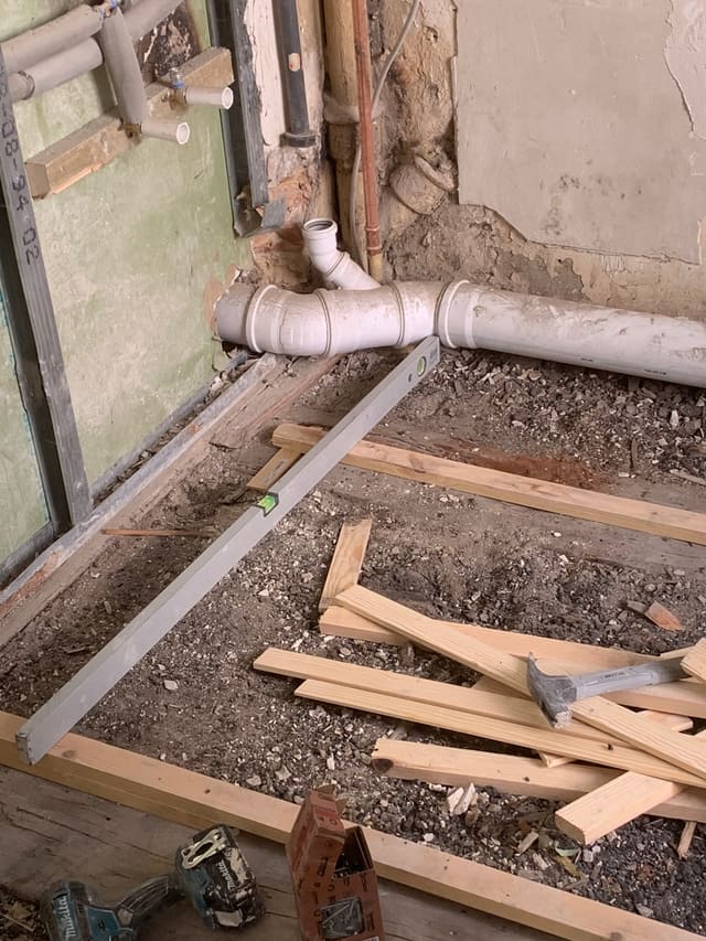 Exposed pipework during a bathroom first fix